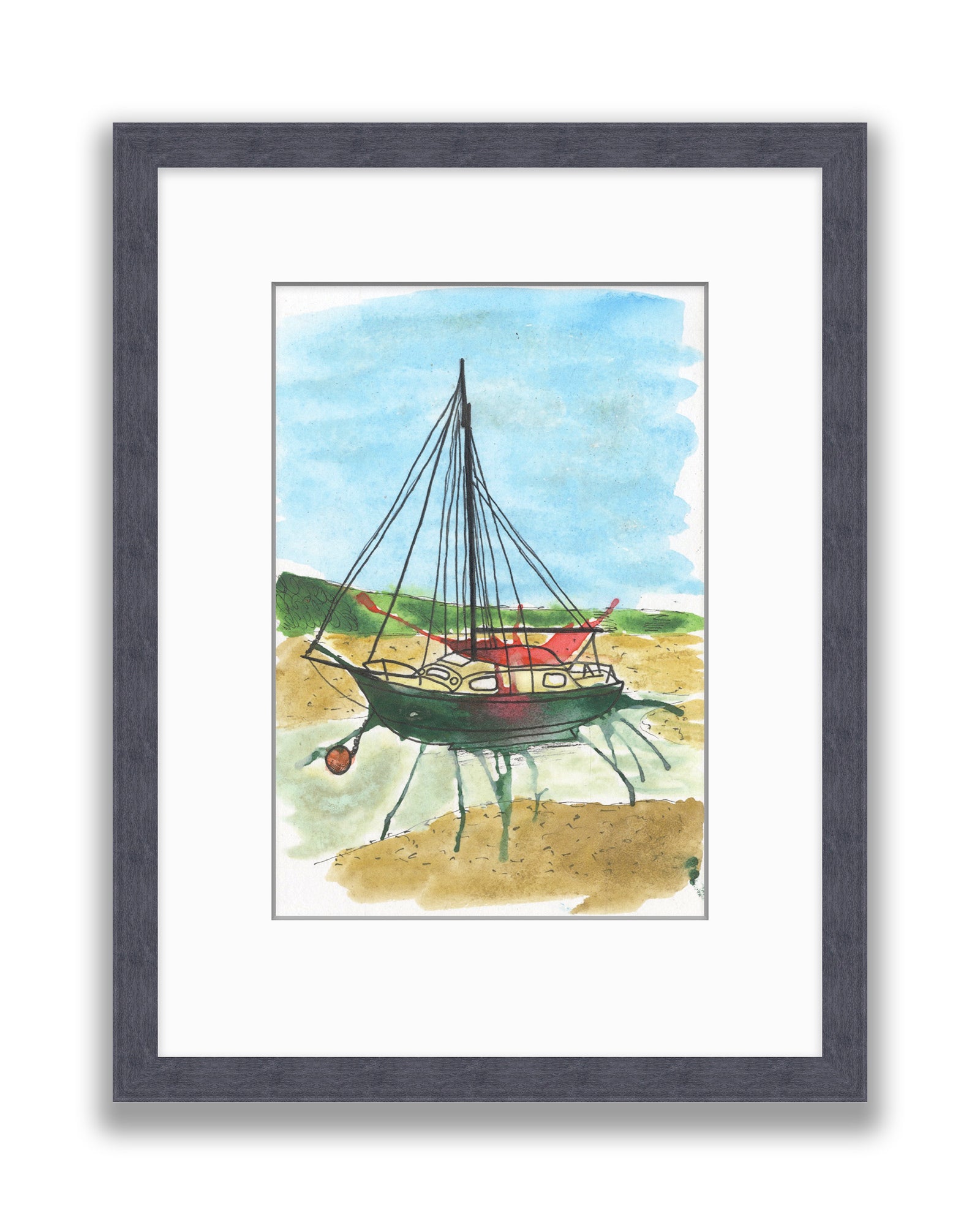 Original Watercolour Green Boat