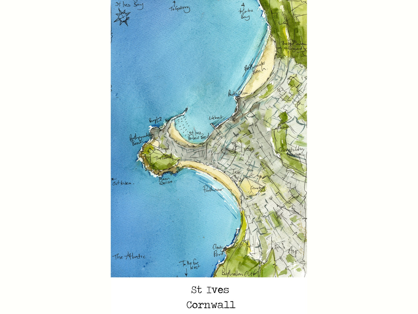 St Ives Map Art Print - SaltWalls