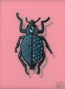 Blue Spotted Weevil Original Reverse Glass Painting