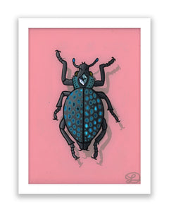 Blue Spotted Weevil Original Reverse Glass Painting