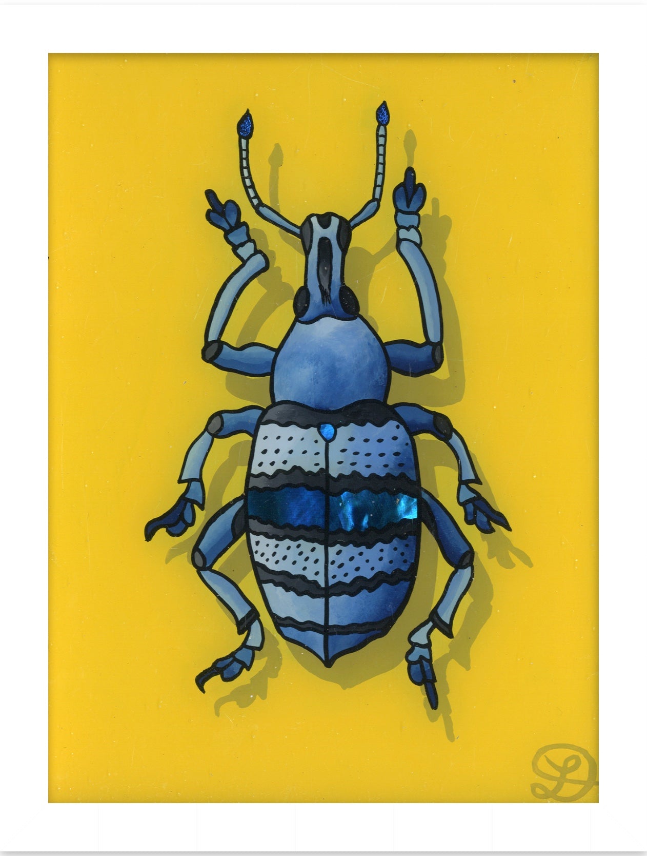 Blue Weevil Original Reverse Glass Painting