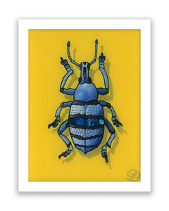 Blue Weevil Original Reverse Glass Painting