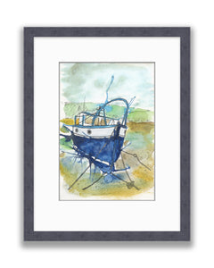 Original Watercolour " Blue Boat and Ropes "