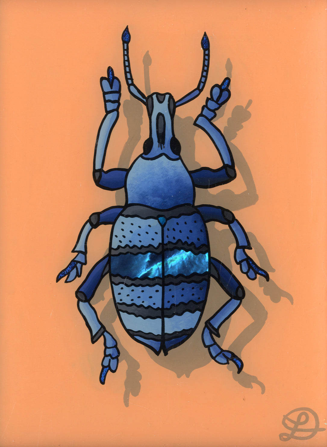 Blue Weevil Original Reverse Glass Painting