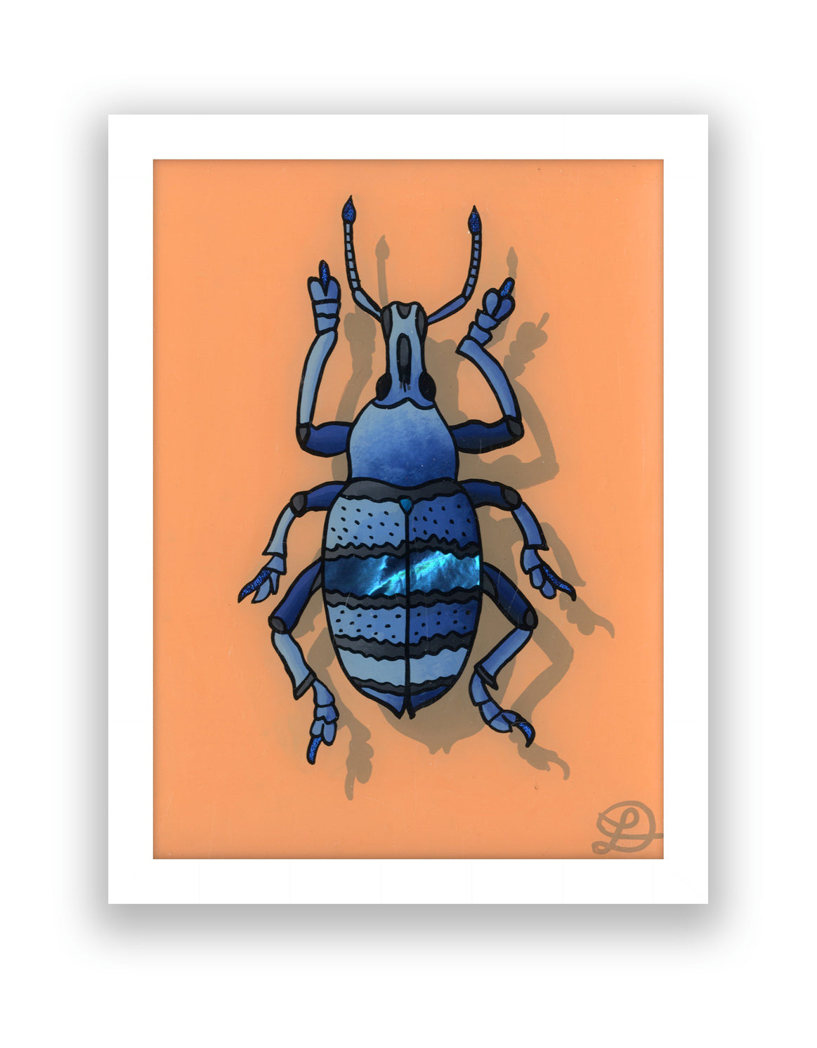 Blue Weevil Original Reverse Glass Painting