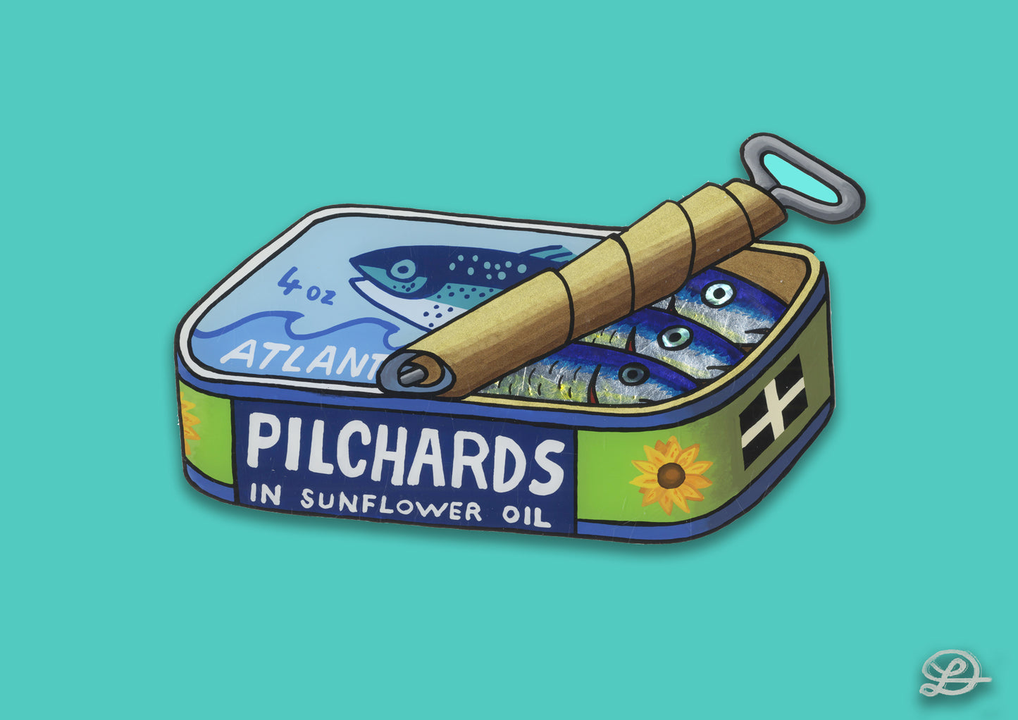 Original Reverse Glass Painting " Pilchards "