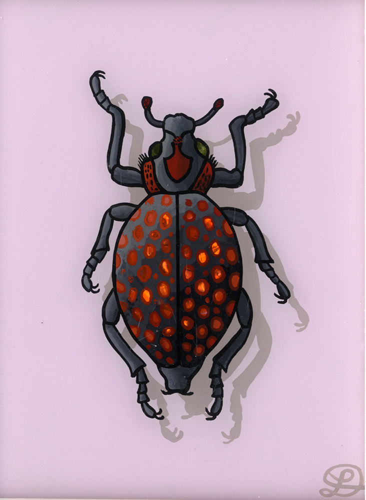 Red Spotted Weevil Original Reverse Glass Painting