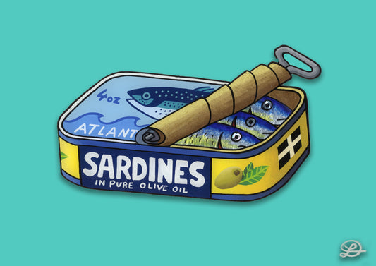 Original Reverse Glass Painting " Sardines "