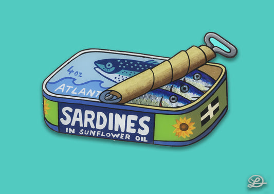 Original Reverse Glass Painting " Sardines "