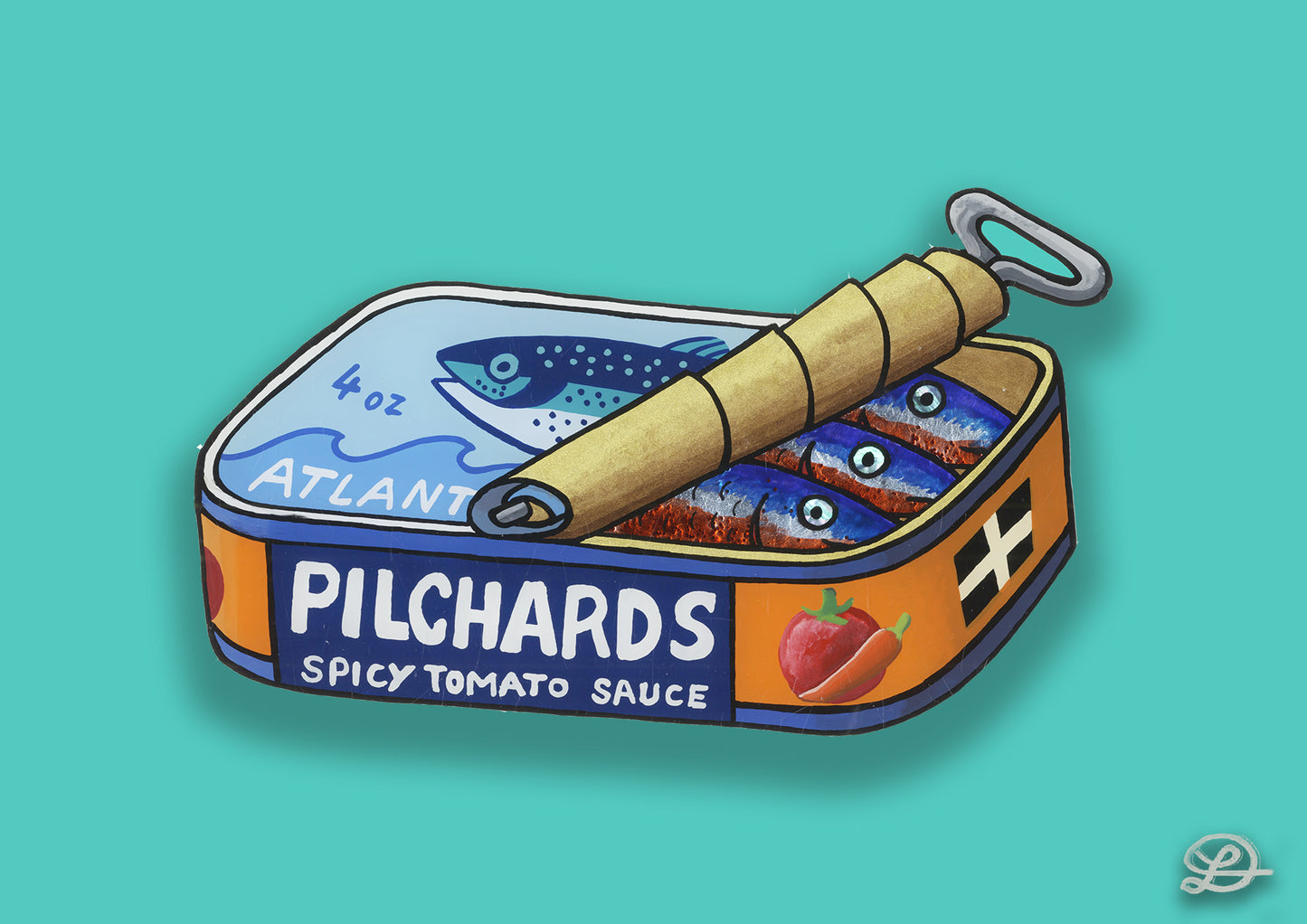 Original Reverse Glass Painting " Pilchards "