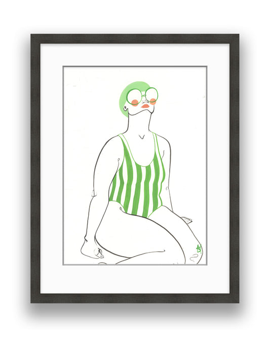 Original Gouache " Sitting Swimmer "