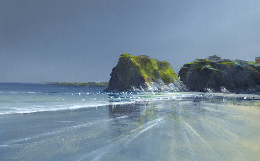 Original Acrylic "Grey Skies over Towan Beach"