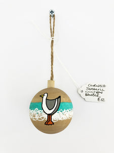 Hand Painted "Cornish Seagull" Wooden Bauble