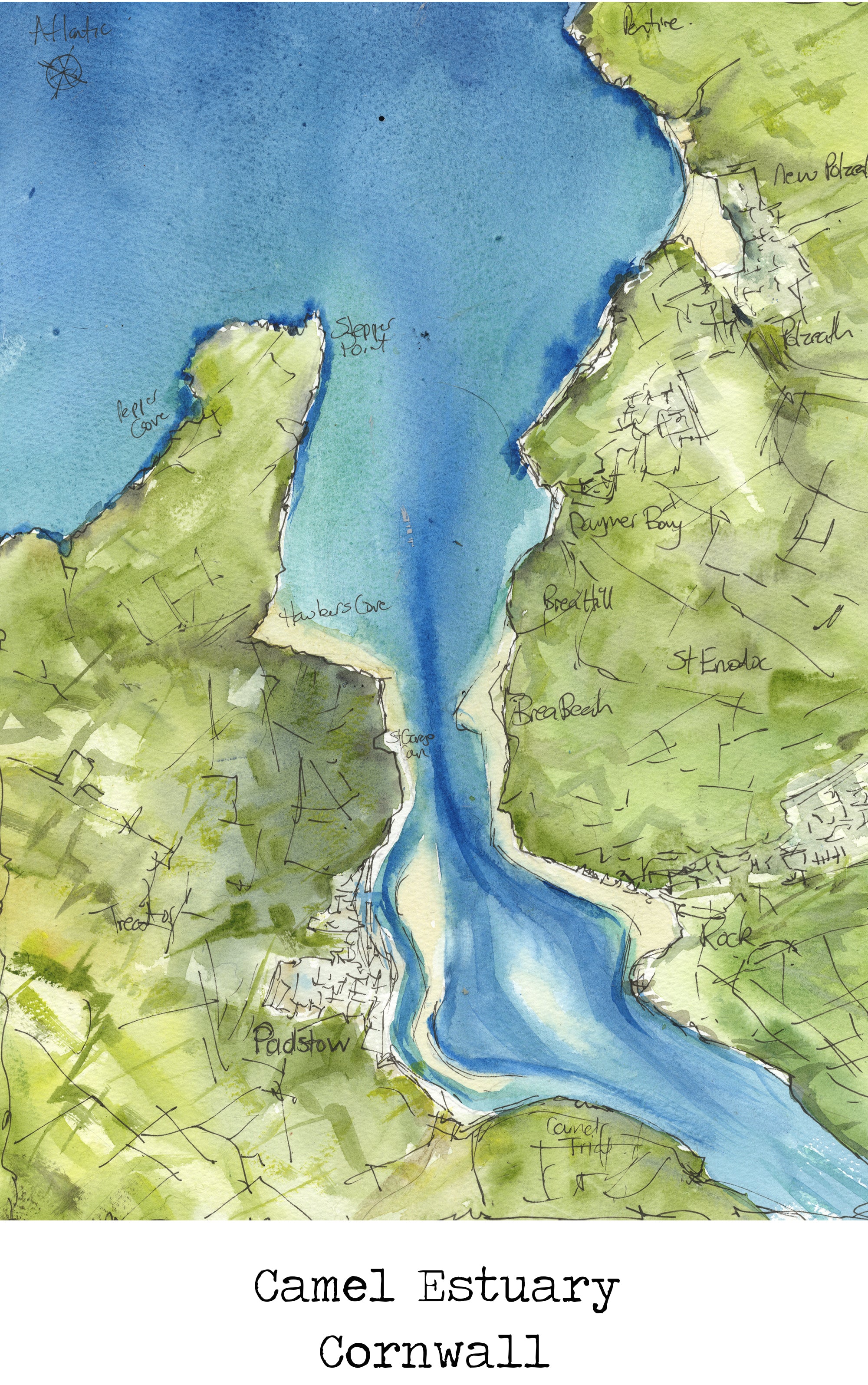 Camel Estuary Map Art Print - SaltWalls