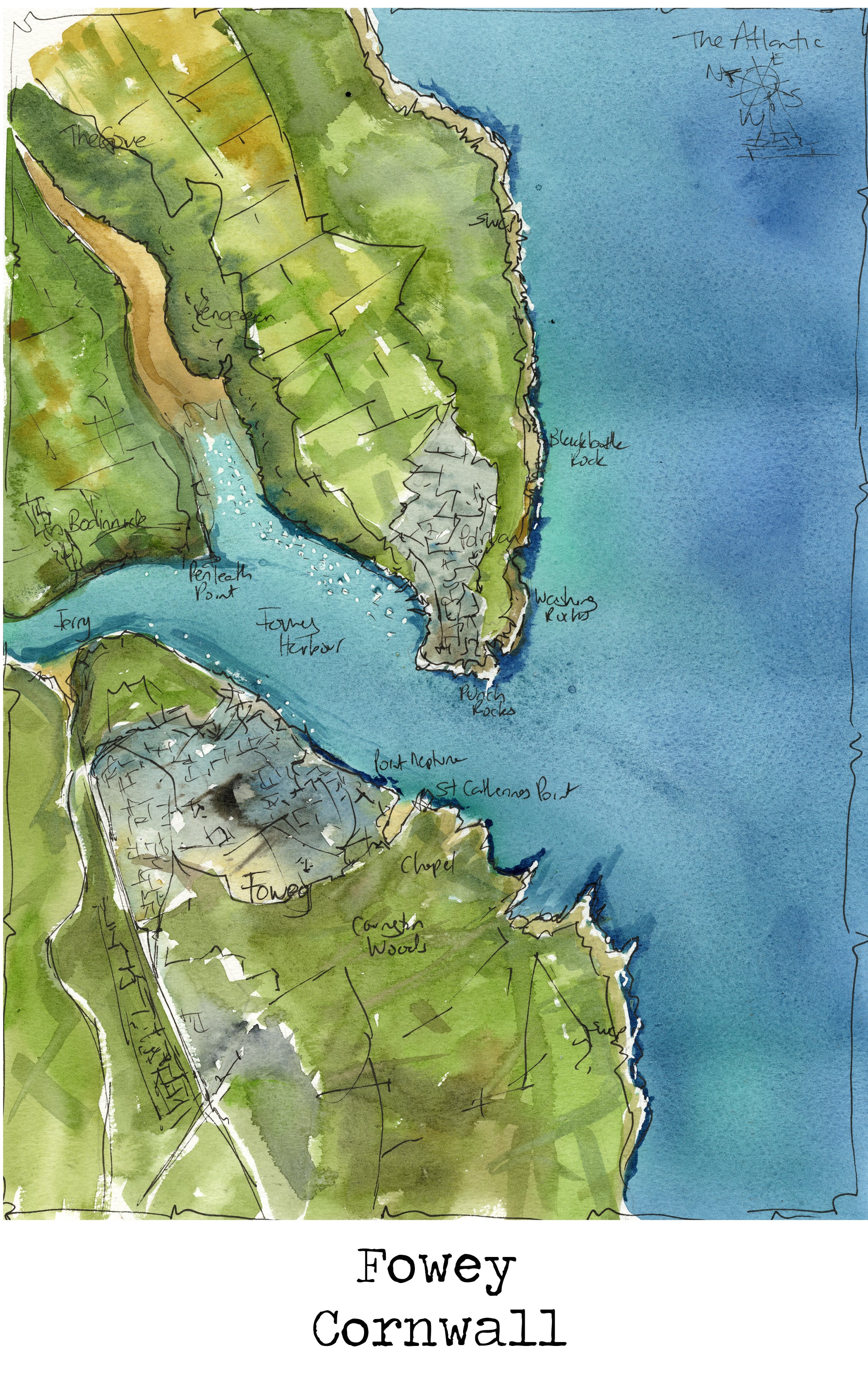 Fowey Map Art Print - SaltWalls