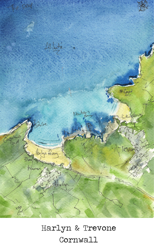 Harlyn Bay Map Art Print - SaltWalls