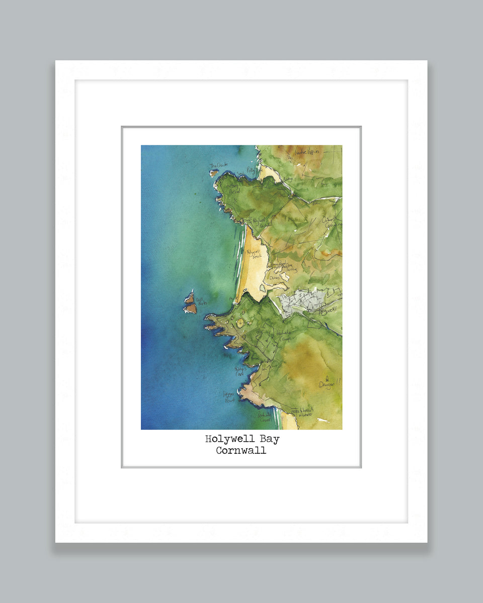 Holywell Bay Cornwall Map Art Print