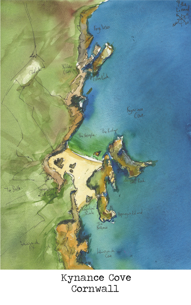 Kynance Cove Map Art Print - SaltWalls