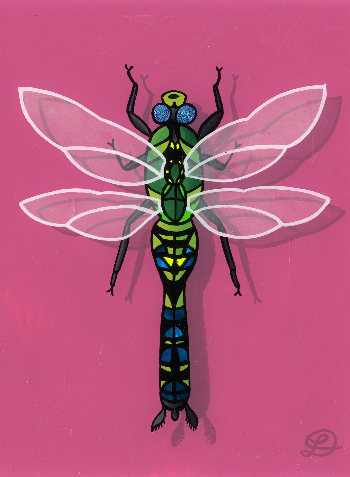 Dragonfly Original Reverse Glass Painting