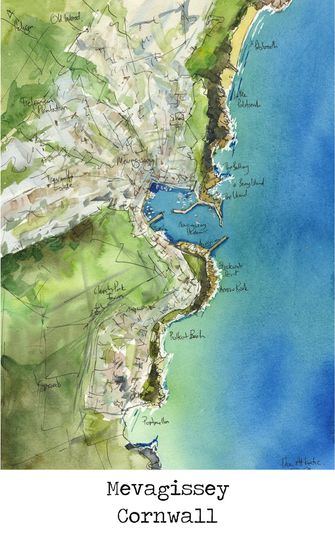 Mevagissey Map Art Print - SaltWalls