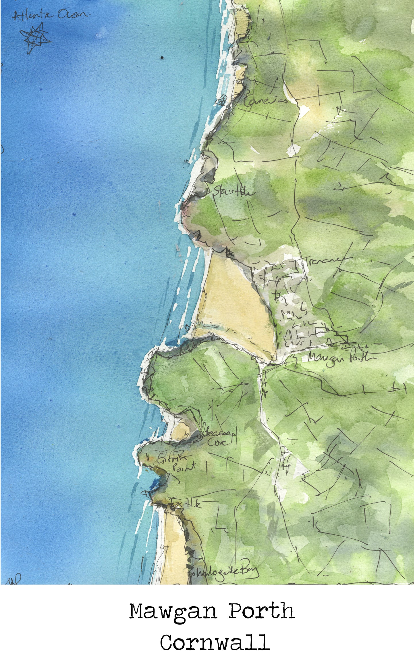 Mawgan Porth Map Art Print - SaltWalls