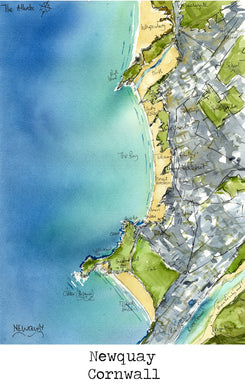 Newquay Map Art Print - SaltWalls