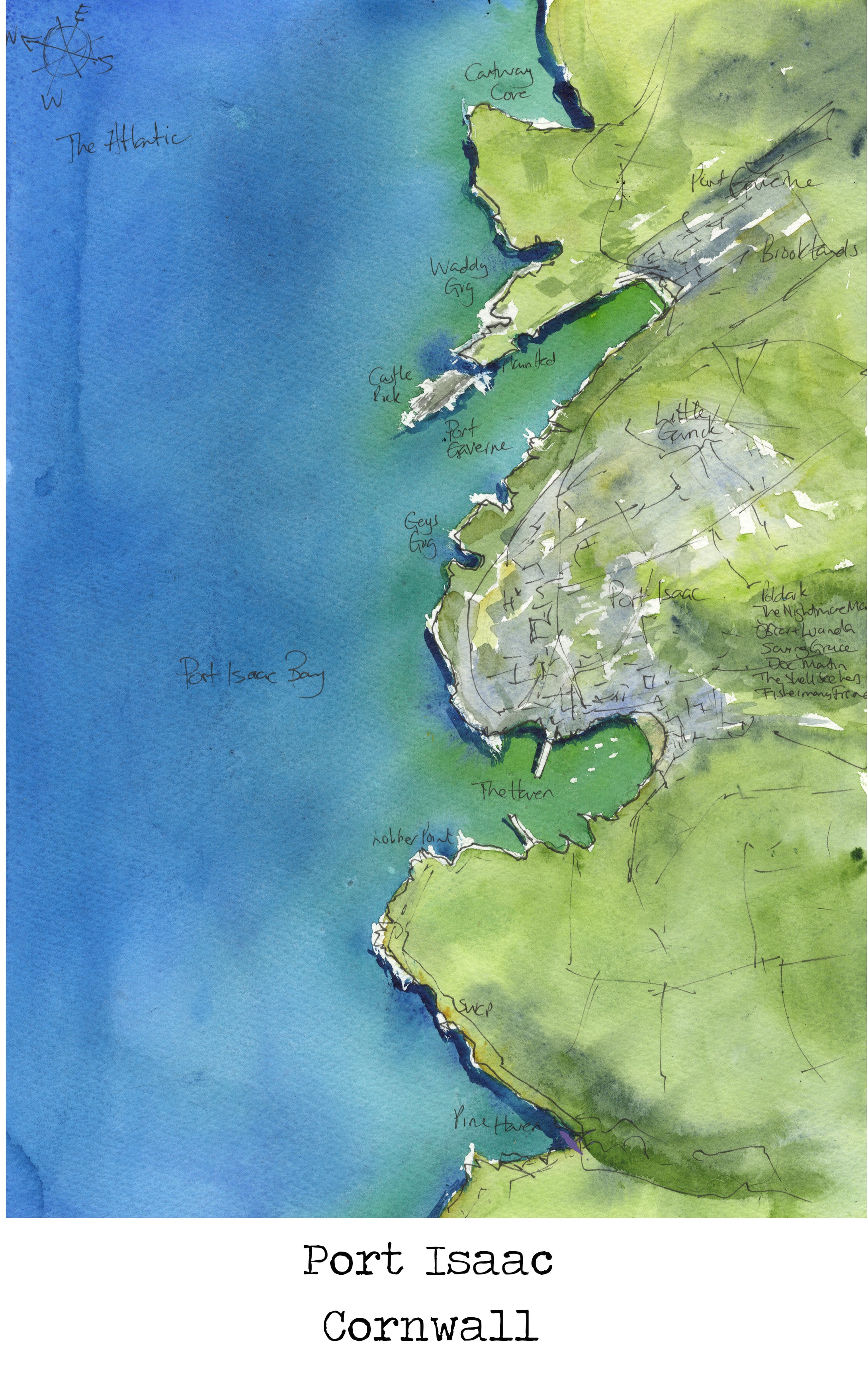 Port Isaac Map Art Print - SaltWalls