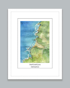 Porthcothan Map Art Print - SaltWalls