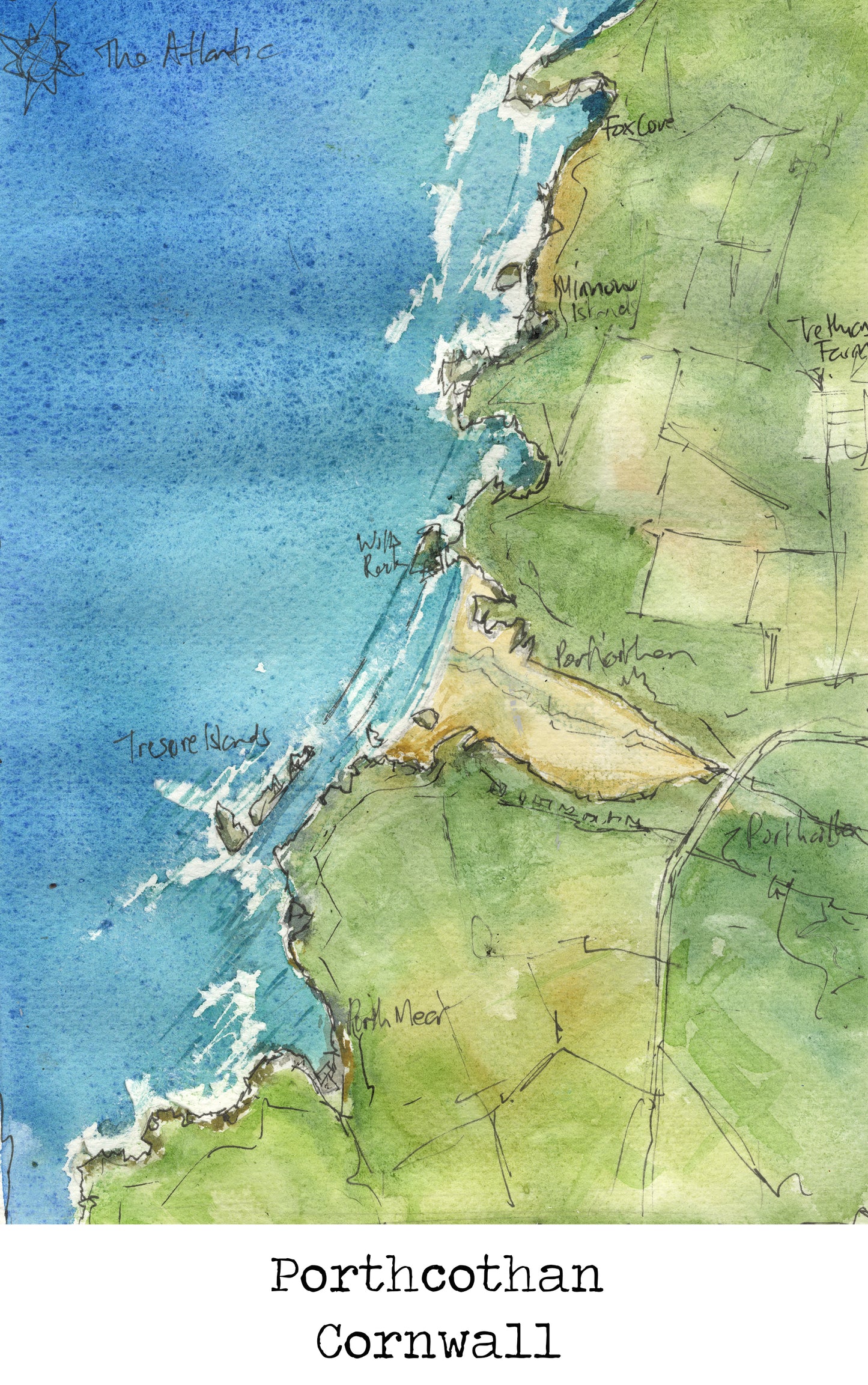 Porthcothan Map Art Print - SaltWalls