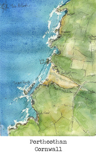 Porthcothan Map Art Print - SaltWalls
