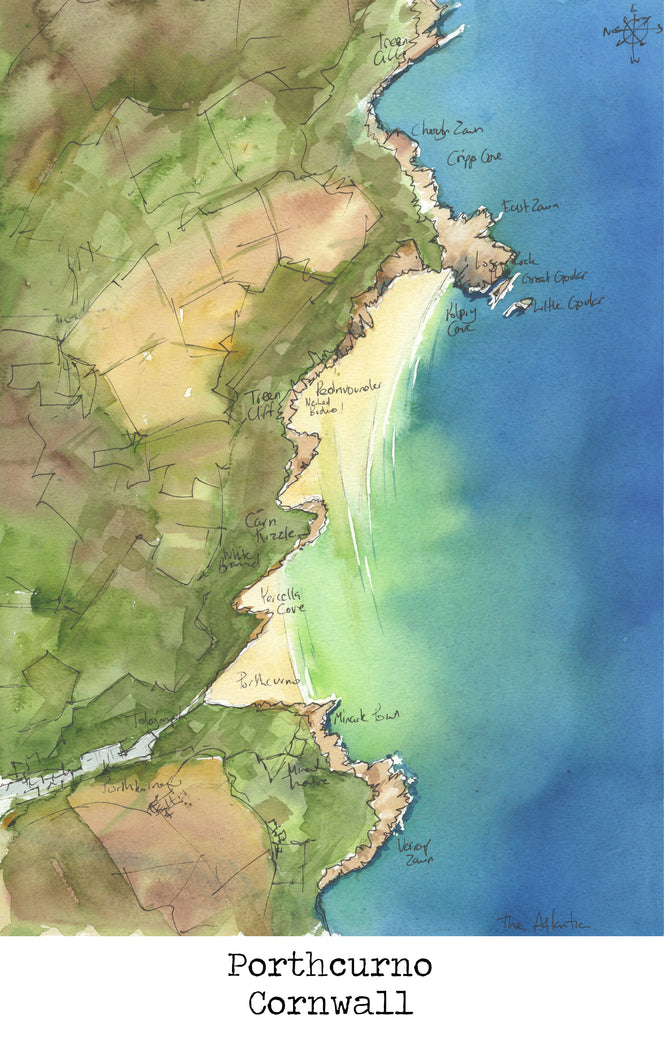 Porthcurno Map Art Print - SaltWalls