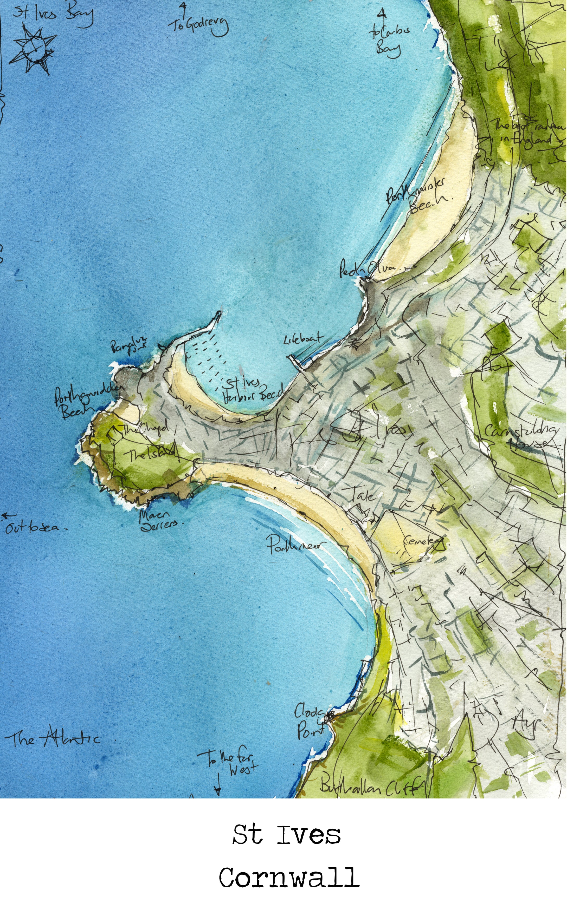 St Ives Map Art Print - SaltWalls