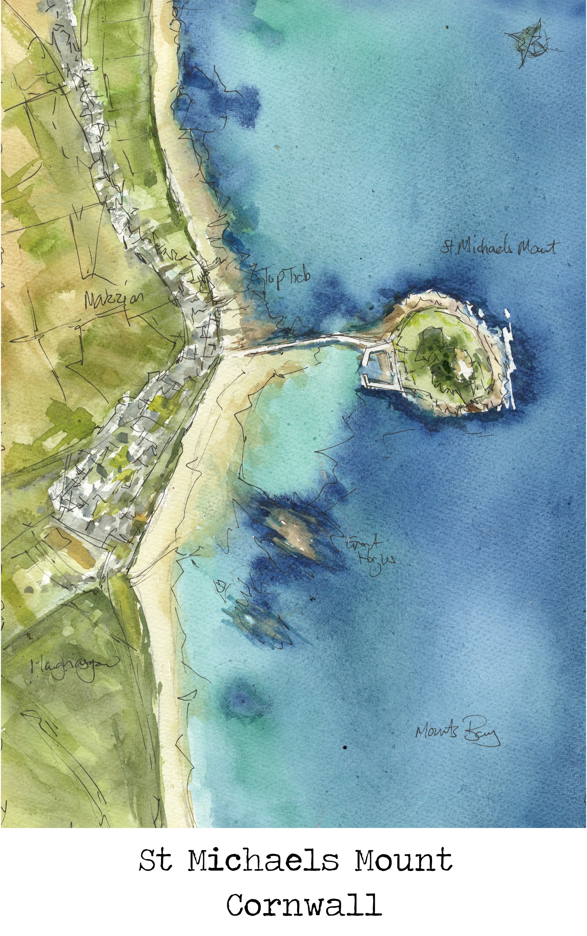 St Michaels Mount Map Art Print - SaltWalls