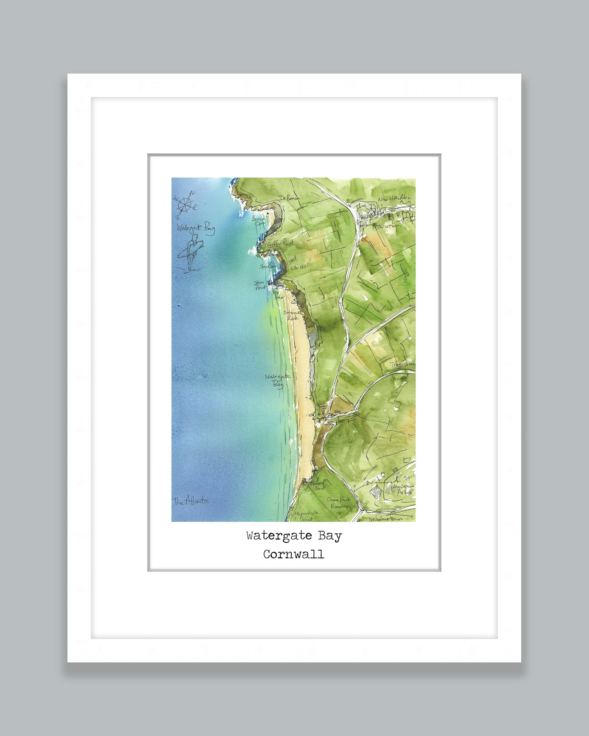 Watergate Bay Map Art Print - SaltWalls