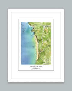Watergate Bay Map Art Print - SaltWalls